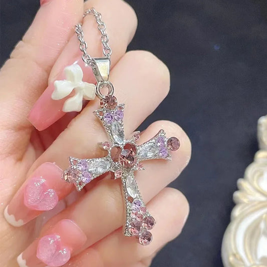 🛷Limited Time 60% Discount, Christmas special🌟Women's rhinestone pendant pink and purple necklace